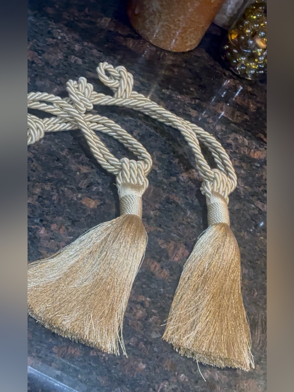 Set of 2 Champagne Gold Braided Rope Curtain Tassel Tiebacks